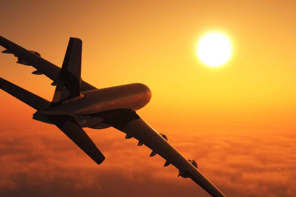 雲の上の旅客機 3Dレンダリング — ストック写真