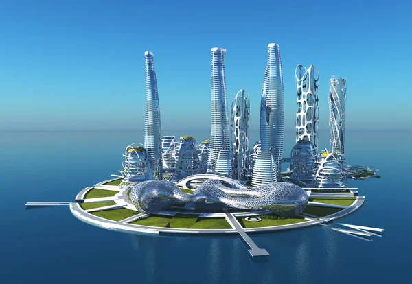 Future City Dans Mer Rendu — Photo