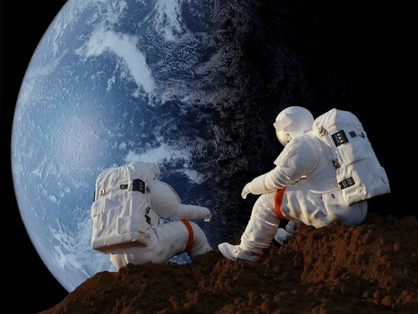 Gezegenin Arka Planındaki Astronot Nasa Tarafından Döşenmiş Görüntünün Elementleri — Stok fotoğraf