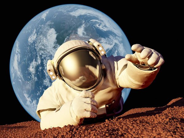 The astronaut on the background of the planet "Elemen ts of this image furnished by NASA",3d render