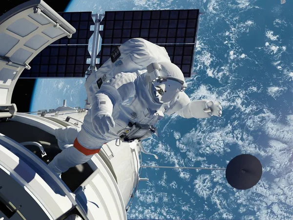 Astronauta Atraviesa Escotilla Hacia Espacio Elemen Image Furnished Nasa Render — Foto de Stock
