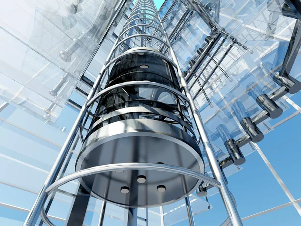 Aufzug Vor Dem Hintergrund Eines Modernen Gebäudes Rendering — Stockfoto