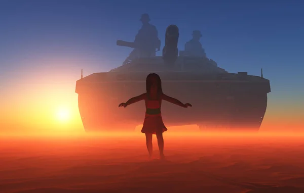 Katonai Tank Gyerek Renderelés — Stock Fotó