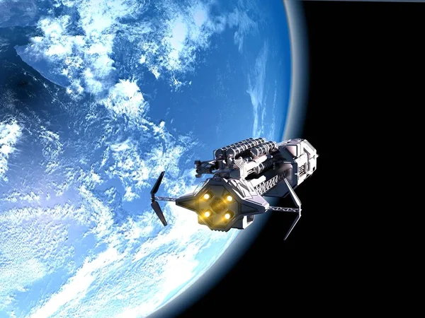 Космічний Корабель Задньому Плані Планети Елемен Цьому Знімку Наданий Наса — стокове фото