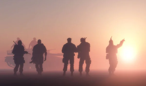 Silhouette Eines Soldaten Gegen Die Sonne Rendering — Stockfoto