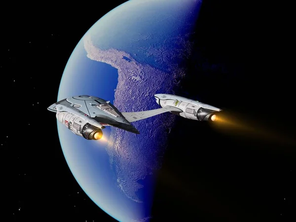 Διαστημόπλοιο Στο Βάθος Του Πλανήτη Elemen Αυτής Της Εικόνας Που — Φωτογραφία Αρχείου