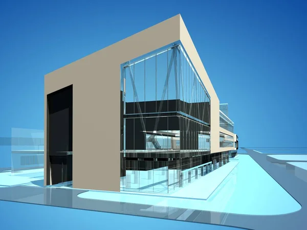 Immagine Grafica Della Costruzione Edificio Sfondo Blu Rendering — Foto Stock