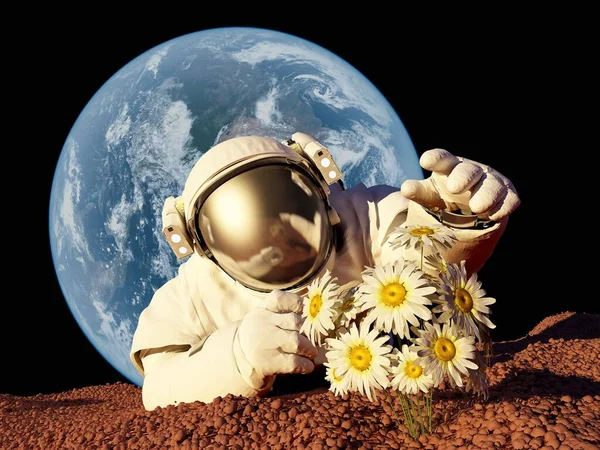 Astronauta Con Flores Elemen Esta Imagen Proporcionada Por Nasa Render —  Fotos de Stock