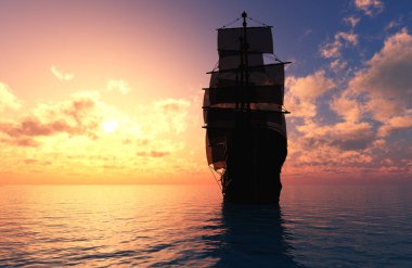 Denizde yelken açan klasik yelkenli.