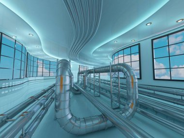 Modern endüstriyel iç mimari, 3D.