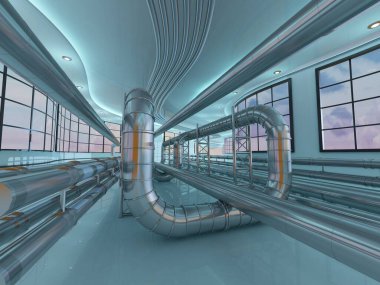 Modern endüstriyel iç mimari, 3D.