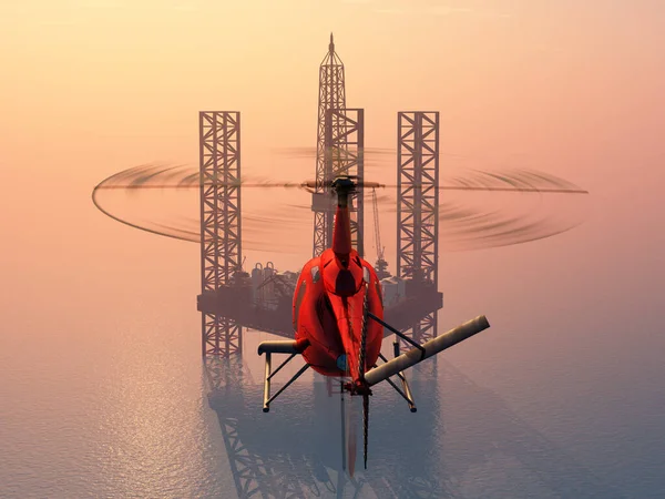 Helicóptero Está Acima Plataforma Trabalho Renderização — Fotografia de Stock