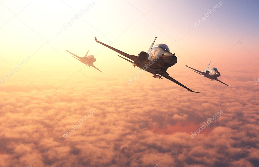 The jet plane on a background of the sky ,3d render