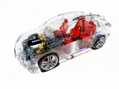 Beyaz arkaplanda cam otomatik... 3D görüntüleme