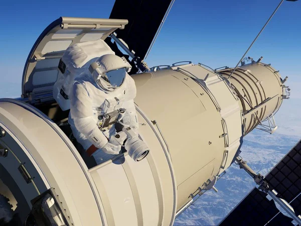 Astronauta Atravessa Escotilha Para Espaço Elemen Desta Imagem Fornecida Pela — Fotografia de Stock