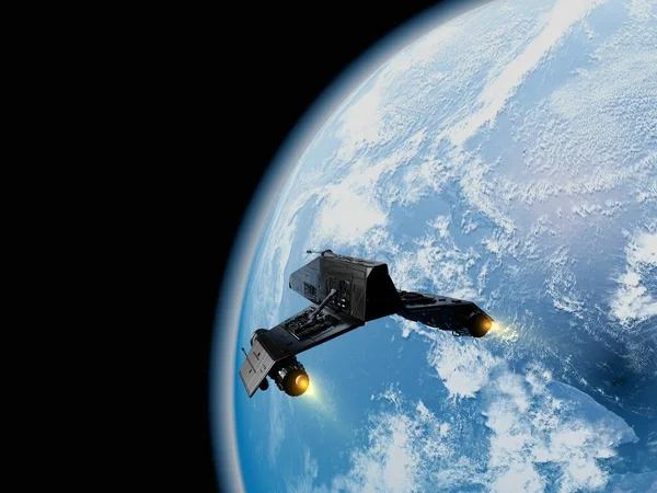 Das Raumschiff Auf Dem Hintergrund Des Planeten Elemente Dieses Von — Stockfoto