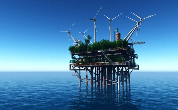 Oil Production Sea Render — Stock Photo, Image