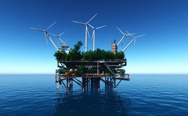 Oil Production Sea Render — Stock Photo, Image