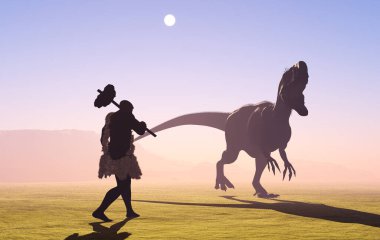 Eski insanlar akşam manzara karşı... 3D render