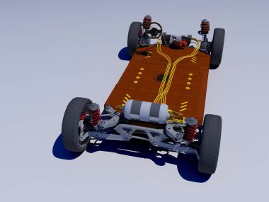 Beyaz arka planda elektrikli araba modeli... 3D görüntüleme