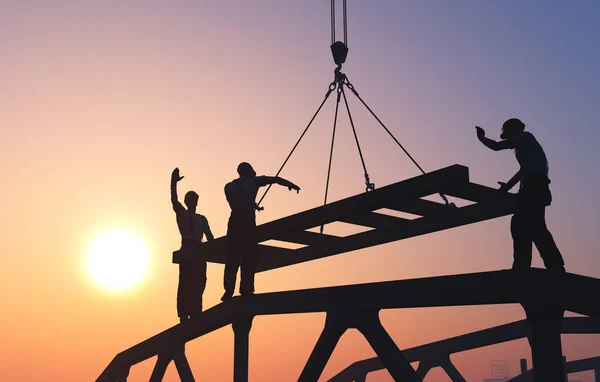 Grupo Trabajadores Que Trabajan Una Obra Construcción Render — Foto de Stock