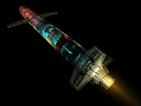 Graphic Image Jet Rocket Black Background Render — Stock Photo, Image