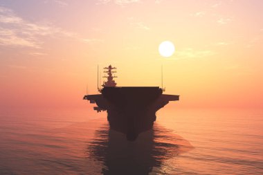 Denizdeki savaş gemisi. .3D görüntüleme