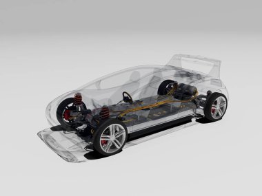 Beyaz arka planda elektrikli araba modeli... 3D görüntüleme