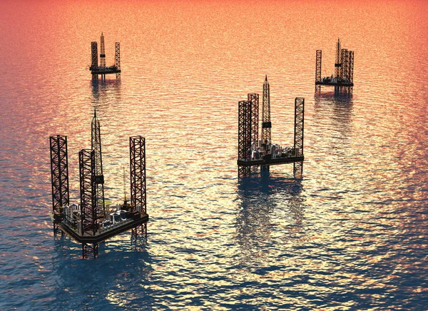 Ölförderung Ins Meer Rendering — Stockfoto