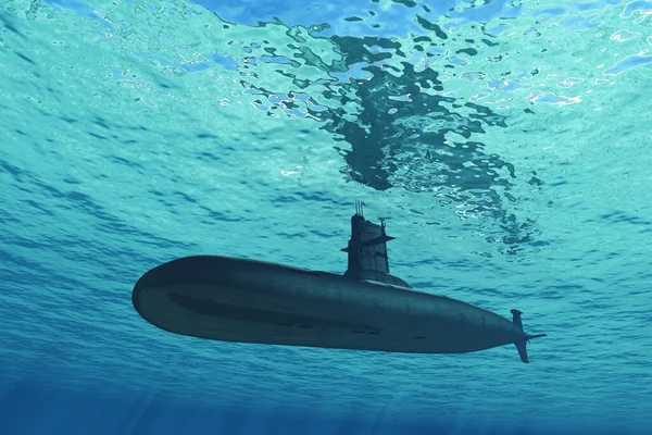 水の下の軍艦 3Dレンダリング — ストック写真