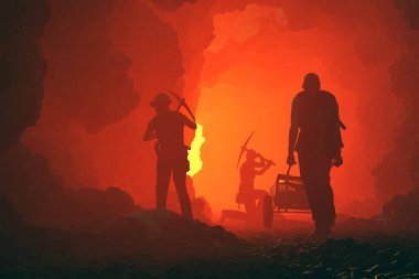 Madendeki işçilerin siluetleri...