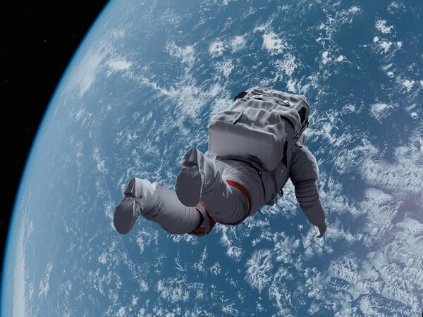 Астронавт на фоне планеты "Elemen ts of this image furnished by NASA", 3d render