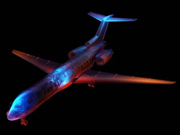 Passenger Plane Black Background Render — Stock Photo, Image