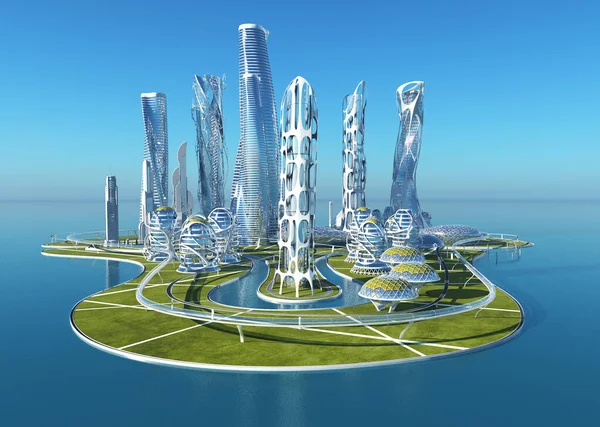 Edificio Futuristico Sullo Sfondo Del Paesaggio Rendering — Foto Stock