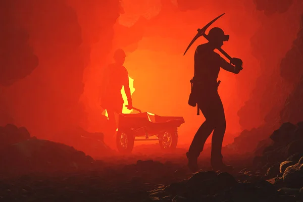 Silhouetten Von Arbeitern Der Mine Darstellung — Stockfoto