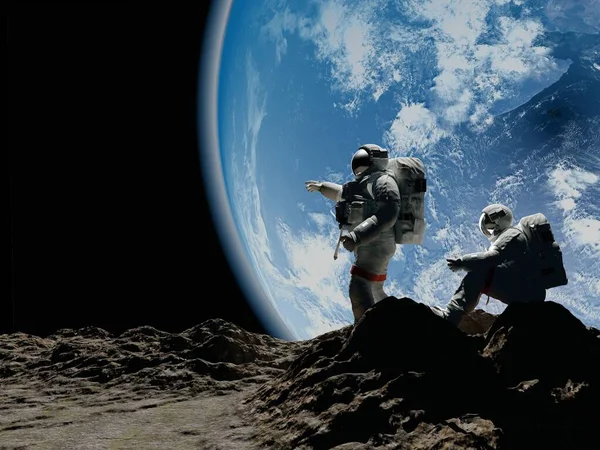 Gruppo Astronauti Sono Sul Pianeta Rendering — Foto Stock