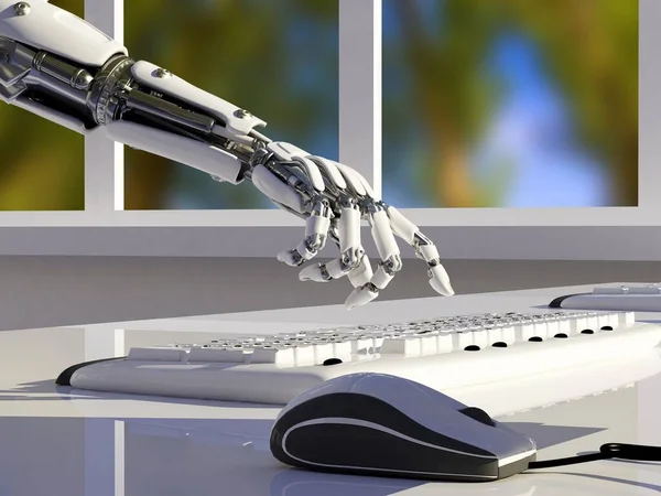 A robotic arm on a laptop.3d render