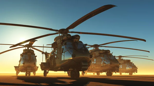 Grupo Helicópteros Militares Render — Fotografia de Stock