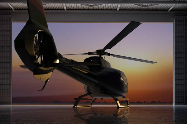 Helicóptero Civil Hangar Render — Fotografia de Stock