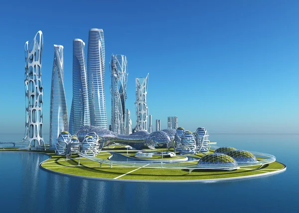 Future City Sulla Costa Rendering — Foto Stock