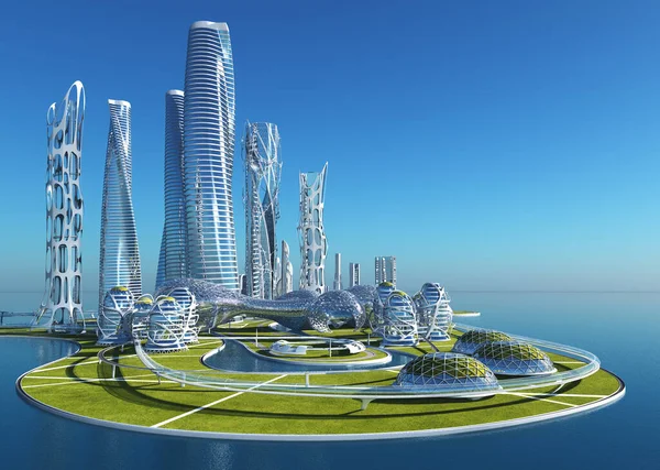 Future City Pantai Render — Stok Foto