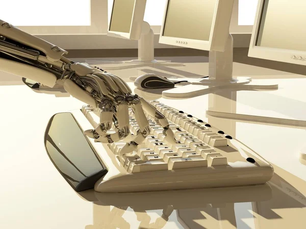 Robotic Arm Laptop Render — Stock Photo, Image