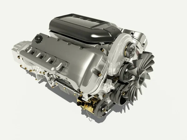 Motor Del Coche Sobre Fondo Blanco Render — Foto de Stock