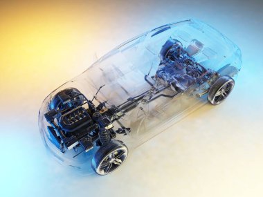 Beyaz arka planda elektrikli araba modeli... 3D görüntüleme