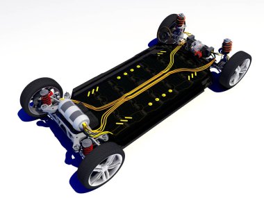 Beyaz arka planda elektrikli araba modeli... 3D görüntüleme