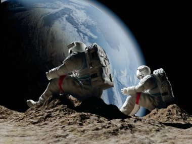 Gezegenin arka planındaki astronot 