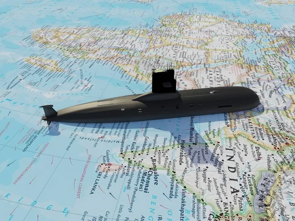 Submarino Mapa Del Mundo Render — Foto de Stock