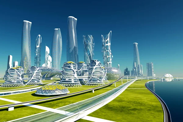 Vista Della Città Moderna Rendering — Foto Stock