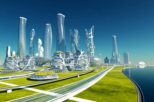 View Modern City Render Stock Picture