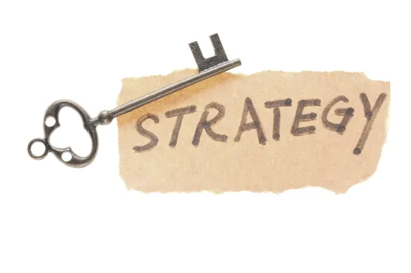 Old key and strategy word — Stock Photo, Image